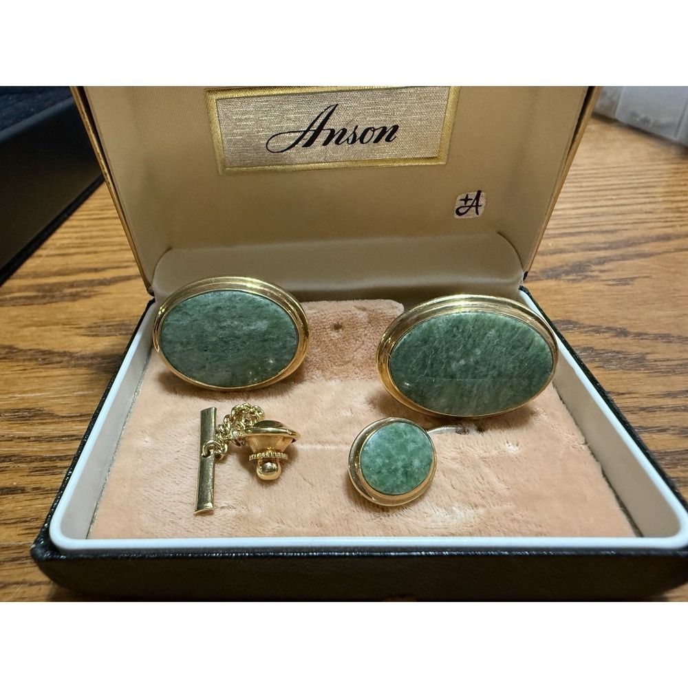 Vintage Anson Cufflinks Set  Tie Clip Tack Clasp In Box Tie Clip Needs Fixed